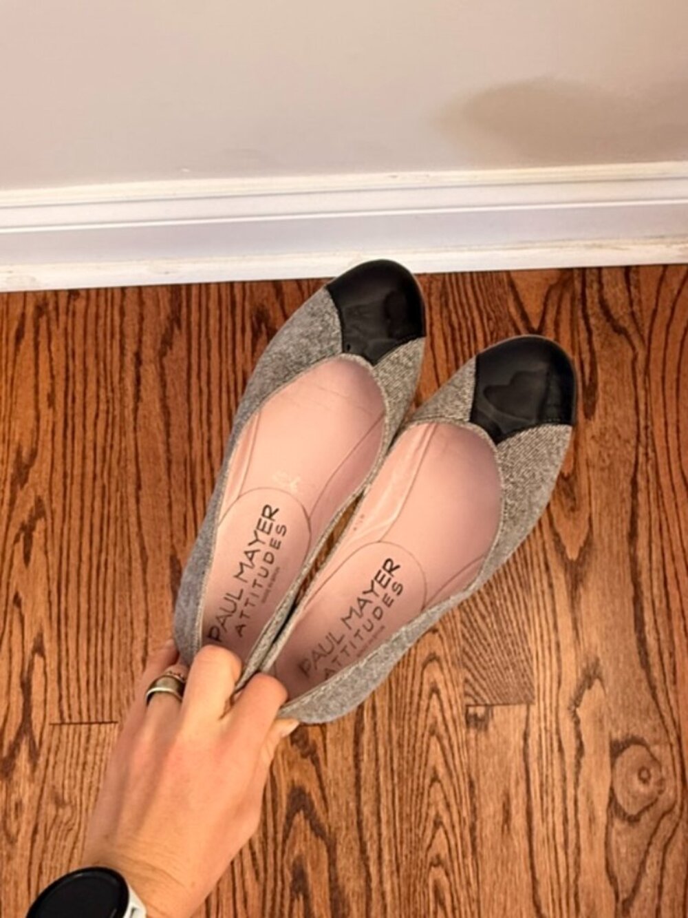 Paul Mayer Attitudes Gray Black Patent Cap Toe Ballet Flats 6.5B